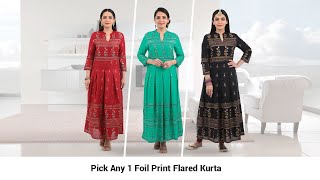 Ezmall | Pick Any 1 Foil Print Flared Kurta