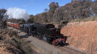 Australian steam locomotive Beyer Garratt 6029 - trial run - Goulburn to Canberra - August 2014.