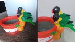 Vaso pássaros de cimento / vaso casal de periquitos de cimento / passarinhos de cimento