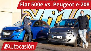 FIAT 500e vs. Peugeot e-208| Comparativa coches eléctricos / Prueba / Review en español | Autocasión