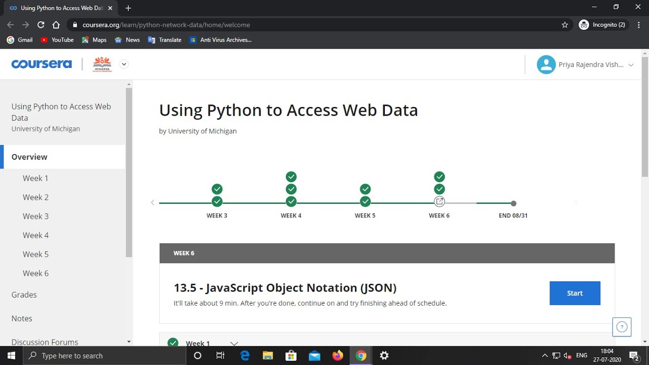 Using Python To Access Web Data Week 4 Quiz Answer Coursera