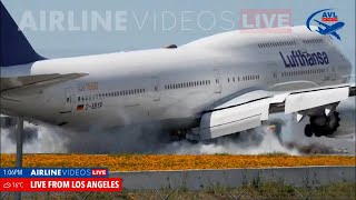 Lufthansa Boeing 747-8i's Dramatic Touch and Go at LAX | Airline Videos Live Capture