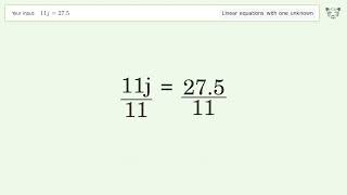 Linear equation with one unknown: Solve 11j=27.5 step-by-step solution