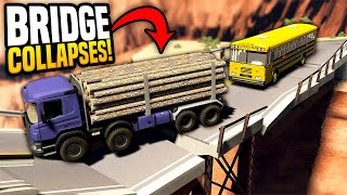HEAVY VEHICLES CAUSES BRIDGE TO COLLAPSE - BeamNG Drive Crashes