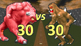 30 Demons vs 30 Imps - Monster Infighting - Doom Retro Battles