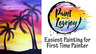 Easiest painting for a FIRST TIME painter.🎨 Step-by-step acrylic painting: Sunset Palm tree