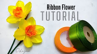 DIY daffodil/how to make satin ribbon flowers easy