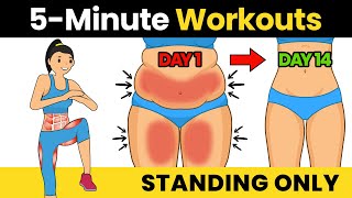 No Jumping! 5 Minute Standing Abs, Waist, & Hips Workout - 9 Best Exercises to Lose Weight at Home