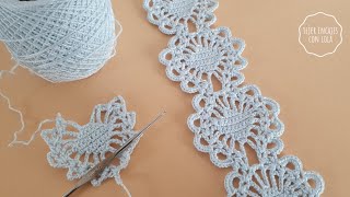 Precioso Entredós de Crochet🍀 Cómo Tejer Puntilla Tejida en Vertical | Paso a Paso