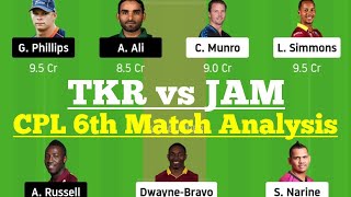 TKR vs JAM 6th Match Dream11 Grand League Team Analysis, TKR vs JAM Dream 11 Today Match, CPL 2020