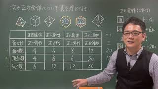 中1数学 平面図形・空間図形 39 正多面体の面の形・辺・頂点の数