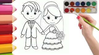 How to draw a bride and groom for children/Drawing for kids.