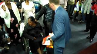 Before in Wheelchair now walked into church