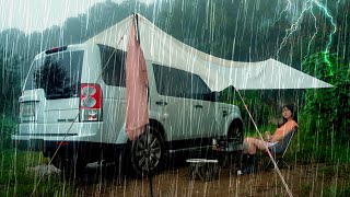 🌨Solo camping in the rain☔Cozy car camping while listening to the sound of pouring rain all day long