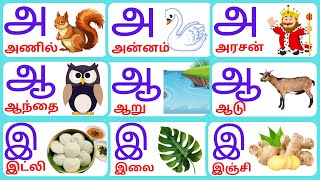 Uyirezhuthukal|அஆஇஈஉஊஎஏஐஒஓஔ|உயிர் எழுத்துக்கள்|A AA E EE|Easy Learn Tamil Alphabet @KuttyChuttyTv