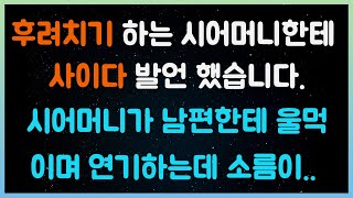 후려치기 하는 시어머니한테 사이다 발언 했습니다. 시어머니가 남편한테 울먹이며 연기하는데 소름이.. ( 시댁이야기 |  네이트판 | 사연라디오 | 사이다사연 )