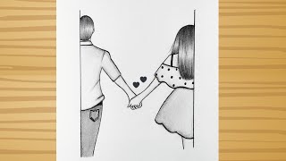 couple holding hand drawing/Cute Couple Drawing-Step by step/ pencil drawing/holding hand drawing