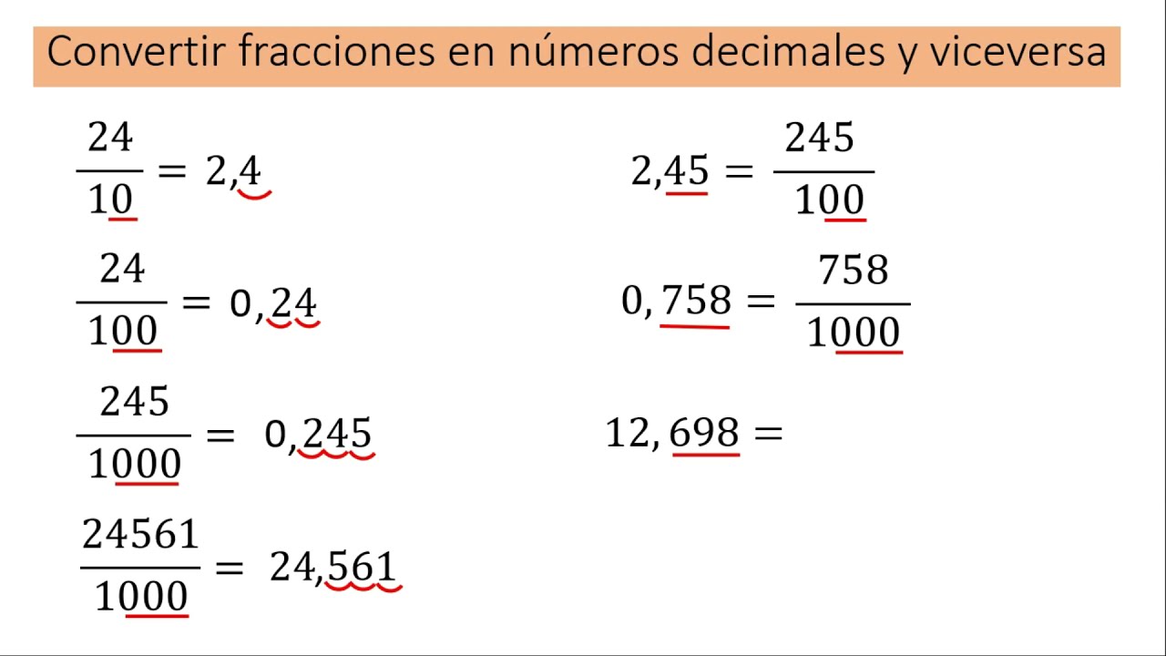 Pasar Fracciones A Números Decimales Y Viceversa - YouTube