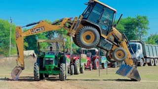 Mahindra Arjun | Mahindra 585 | John Deere Loading Mud in Jcb 3dx Backhoe #jcbvideo #tractor #jcb3dx