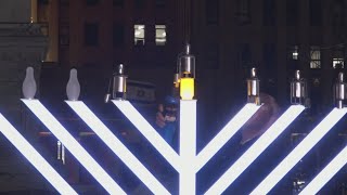 City Hall Menorah lighting at sunset tonight