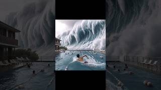 Unbelievable! Tsunami Wave Hits Pool After Earthquake Shock" #shorts