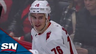 Hurricanes' Seth Jarvis Sets Up Brady Skjei Goal With No-Look Backhand Pass