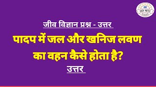 पादप में जल और खनिज लवण का वहन कैसे होता है ? best answer -easy notes