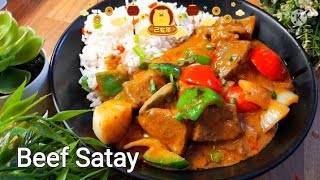 Succulent Tender slow cooked beef steak in a Satay sauce