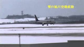 雪の旭川空港着陸