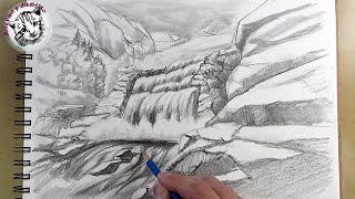 Como Dibujar una Cascada a Lapiz Paso a Paso y muy Facil