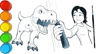 Kak Ros di kejar Dinosaurus T - rex | menggambar dan mewarnai Upin ipin Terbaru 2023