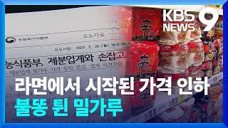 ‘라면값’과의 전쟁, 이번엔 밀가루 업체 압박 [9시 뉴스] / KBS  2023.06.26.