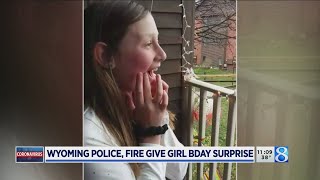 Wyoming officers, firefighters give girl birthday surprise