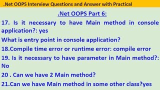 Part 6 .Net C# OOPS interview questions for console application?