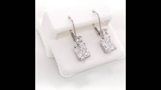 Lannyte White Simulated Diamond 14kw Dangle Earring - Radiant Emerald 8x6mm