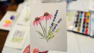 Easy Watercolor Cone Flowers and Lavender (Beginner Watercolor painting)