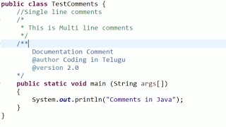 Comments in Java | Java Basics 24 | Java in Telugu