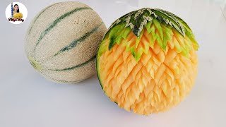 แกะสลักแคนตาลูป | fruit carving | Basic cantaloupe carving