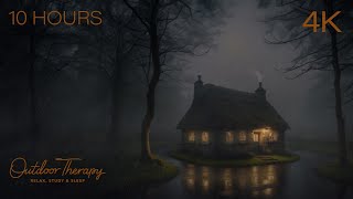 Stormy Night in a Thatched Roof Cabin | Relaxing Rain \u0026 Low Rumbling Thunderstorm Ambience |10 Hours