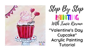 Super Easy Cute "Valentine's Day Cupcake" Acrylic Painting Tutorial For Beginners
