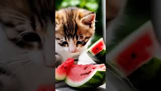 Kitten Eating Watermelon !