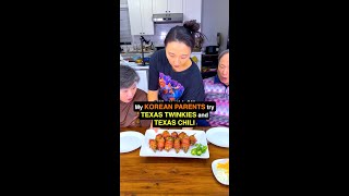 Korean Parents try Texas Twinkies \u0026 Texas Red Chili for the First Time