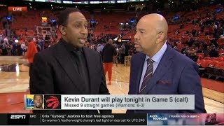 Stephen A. Smith REACT to Kevin Durant will play Game 5 Warriors at Raptors tonight