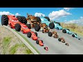 Big & Small Mcqueen vs King Dinoco vs Tow Mater with Monster Truck Wheels vs DOWN OF DEATH in BeamNG