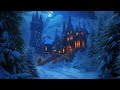 snowy moonlit night ambience pine forest and castle ambience with falling snow