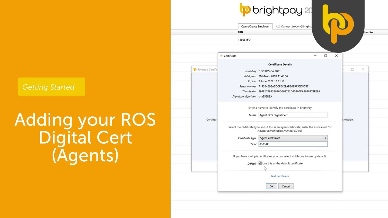 How To Add Your Ros Digital Bureau Cert To Brightpay Getting Started
