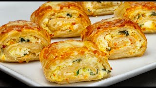 3 steps and the appetizer is ready! Puff pastry rolls, with cream cheese, for an