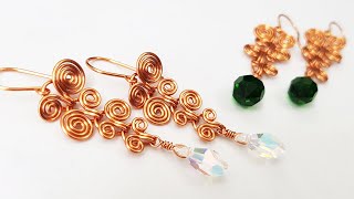 Asymmetric spiral earring inspired by Egyptian Coil from copper wire  479