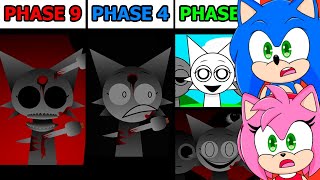 Sonic and Amy play Sprunki Phase 9 vs Phase 4 vs Phase 2 vs Phase 1