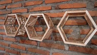How to make hexagon shelves with popsicle sticks | Easy wall shelf